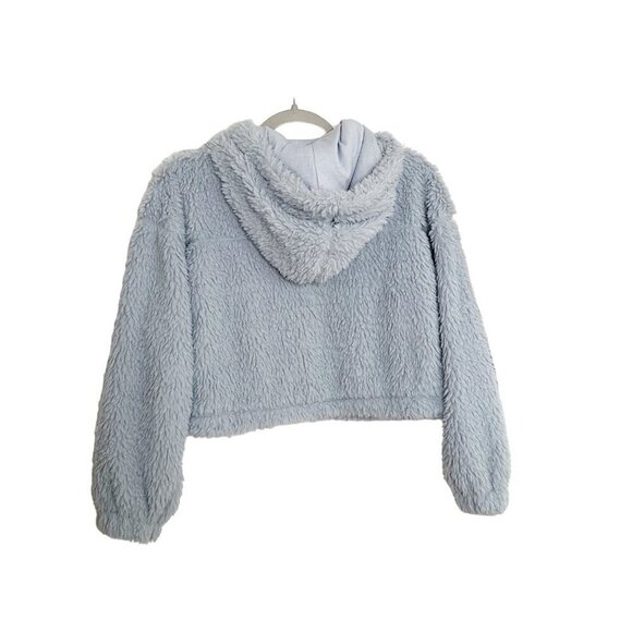 Urban Outfitters Teddy Hoodie Cropped Blue BDG Women's Size Small Cozy Fuzzy - Picture 4 of 8